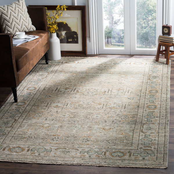Bungalow Rose Kline Oriental HandKnotted Wool Area Rug in Linen